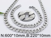 RVS set cuban schakel  stainless steel ketting 60cm armband 22cm 3711