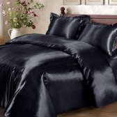 Luxury bedding- glans satijnen dekbedovertrek- Lits-jumeaux- 240x200/220- 2 kussensloop 60x70cm- zwart