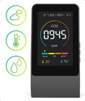 BOMBAR BLACK - 3 in 1 - CO2 meter, Thermostaat & Luchtvochtigheidsmeter met Alarmfunctie - Luchtkwaliteitsmeter & Monitor Horeca - Hygrometer - Draagbaar & Oplaadbaar - Zwart