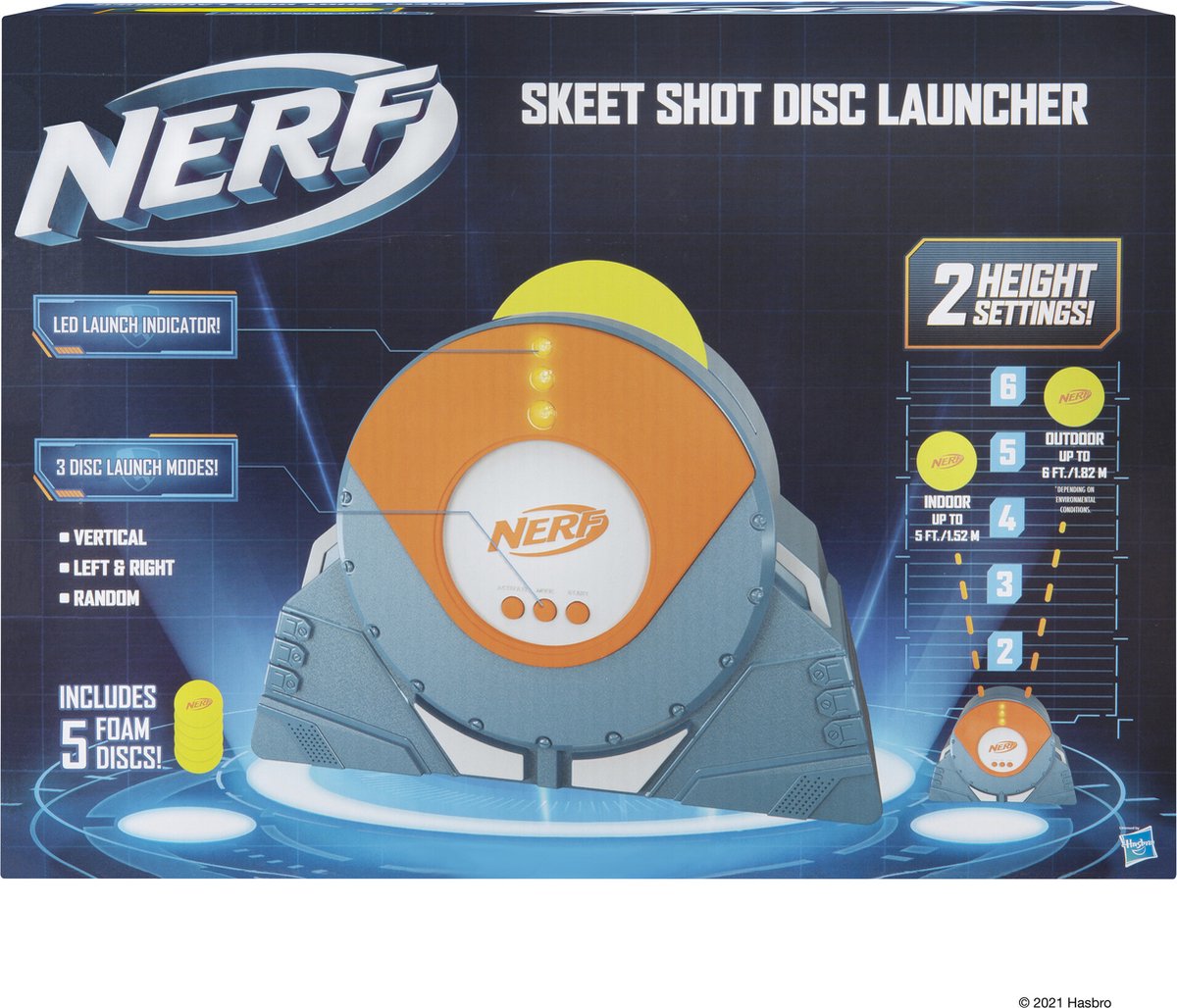 NERF Skeet Shot – Lanceur De Disques – Portée Jusqu'à 1,8 M – 3 Modes De Lancer – Cible Et Précision – Dès 8 Ans
