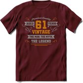 61 Jaar Legend T-Shirt | Goud - Zilver | Grappig Verjaardag Cadeau | Dames - Heren | - Burgundy - XL