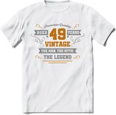 49 Jaar Legend T-Shirt | Goud - Zilver | Grappig Verjaardag Cadeau | Dames - Heren | - Wit - 3XL