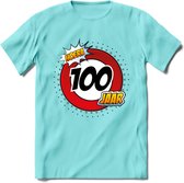 100 Jaar Hoera Verkeersbord T-Shirt | Grappig Verjaardag Cadeau | Dames - Heren | - Licht Blauw - XL