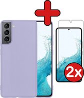 Hoesje Geschikt voor Samsung S22 Hoesje Siliconen Case Hoes Met 2x Screenprotector - Hoes Geschikt voor Samsung Galaxy S22 Hoes Cover Case - Lila