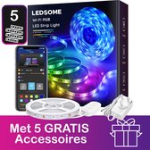 Ledsome RGB LED Light Strip - 5 Meter - Lichtsnoer - Zelfklevend - Sfeer Verlichting - 16 Miljoen Kleuren - 150 LEDS