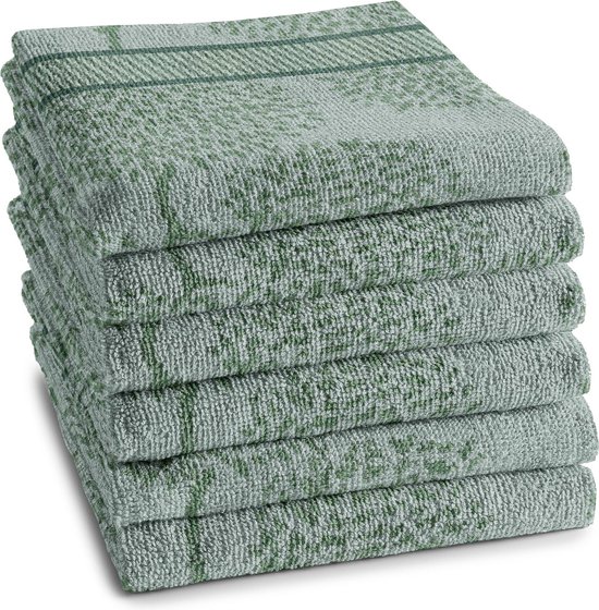 Foto: Ddddd trees 6x keukendoek set van 6 stuks katoen bomenprint 50x55 cm badstof groen