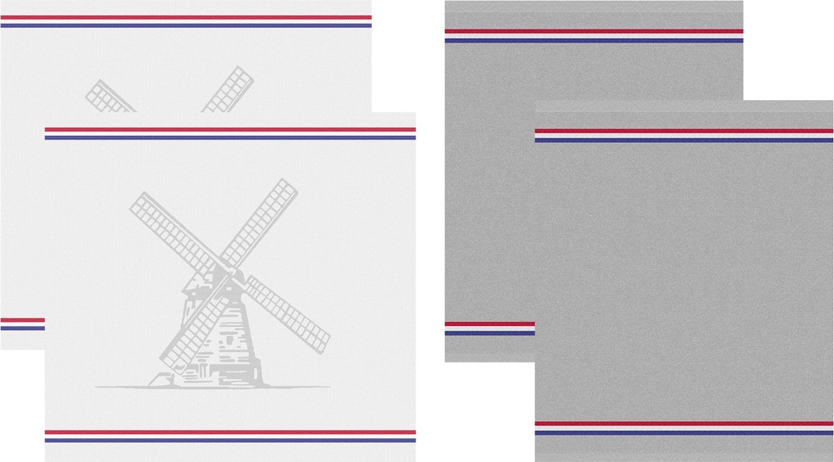 DDDDD 2x theedoek + 2x keukendoek Dutch Mill - Grey