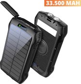 Lucky One Solar Powerbank met 33500 mAh - Powerbank Zonneenergie - Iphone & Samsung - Solar Charger - USB C & Micro USB - Wireless Charging - Fast Charging - Outdoor - Zwart