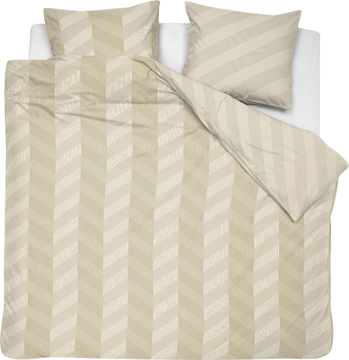 Damai dekbedovertrek Atomy - Satijn - 260x200/220 cm - Soft Beige + 2 kussenslopen 60x70
