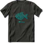 I Love Fishing - Vissen T-Shirt | Aqua | Grappig Verjaardag Vis Hobby Cadeau Shirt | Dames - Heren - Unisex | Tshirt Hengelsport Kleding Kado - Donker Grijs - L