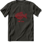 I Love Fishing - Vissen T-Shirt | Rood | Grappig Verjaardag Vis Hobby Cadeau Shirt | Dames - Heren - Unisex | Tshirt Hengelsport Kleding Kado - Donker Grijs - S