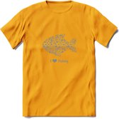 I Love Fishing - Vissen T-Shirt | Grijs | Grappig Verjaardag Vis Hobby Cadeau Shirt | Dames - Heren - Unisex | Tshirt Hengelsport Kleding Kado - Geel - XL