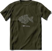 I Love Fishing - Vissen T-Shirt | Grijs | Grappig Verjaardag Vis Hobby Cadeau Shirt | Dames - Heren - Unisex | Tshirt Hengelsport Kleding Kado - Leger Groen - XXL