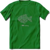 I Love Fishing - Vissen T-Shirt | Grijs | Grappig Verjaardag Vis Hobby Cadeau Shirt | Dames - Heren - Unisex | Tshirt Hengelsport Kleding Kado - Donker Groen - M