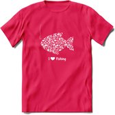 I Love Fishing - Vissen T-Shirt | Wit | Grappig Verjaardag Vis Hobby Cadeau Shirt | Dames - Heren - Unisex | Tshirt Hengelsport Kleding Kado - Roze - XL