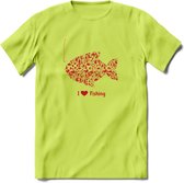 I Love Fishing - Vissen T-Shirt | Rood | Grappig Verjaardag Vis Hobby Cadeau Shirt | Dames - Heren - Unisex | Tshirt Hengelsport Kleding Kado - Groen - 3XL