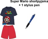 Super Mario Bross Short Pyjama - Donkerblauw/rood - 100% Katoen. Maat 104 cm / 4 jaar + EXTRA 1 Stylus Pen.