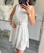 jurk creme met strik en kruisband S/M
