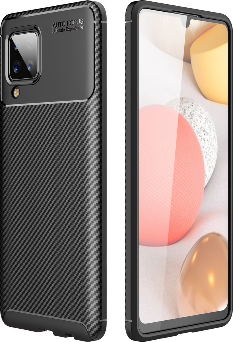Carbon TPU Bescherm-Hoes Skin geschikt voor Samsung Galaxy A12 - Zwart