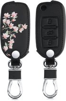kwmobile autosleutelhoes voor VW Skoda Seat 3-knops autosleutel - Hoesje van imitatieleer in poederroze / wit / zwart - Magnolia design