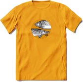 Fishing - Vissen T-Shirt | Grappig Verjaardag Vis Hobby Cadeau Shirt | Dames - Heren - Unisex | Tshirt Hengelsport Kleding Kado - Geel - S