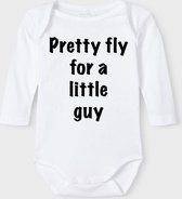 Baby Rompertje met tekst 'Pretty fly for a little guy' |Lange mouw l | wit zwart | maat 50/56 | cadeau | Kraamcadeau | Kraamkado