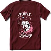 Cool People Do Fishing - Vissen T-Shirt | Roze | Grappig Verjaardag Vis Hobby Cadeau Shirt | Dames - Heren - Unisex | Tshirt Hengelsport Kleding Kado - Burgundy - XXL