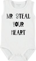 Baby Rompertje met tekst 'Mr steal youre heart' | mouwloos l | wit zwart | maat 62/68 | cadeau | Kraamcadeau | Kraamkado