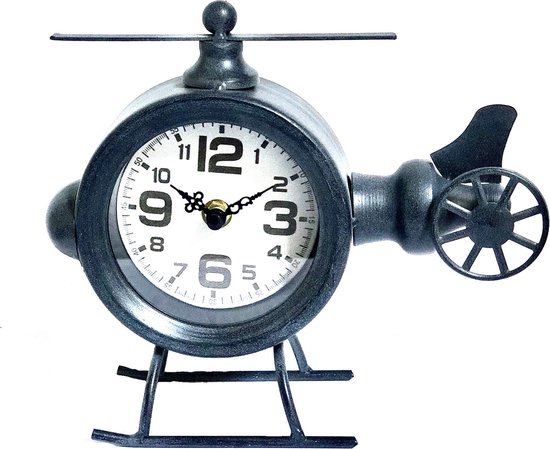 Table clock metal airplane black 19,5 cm hoog - tafelklok - uurwerk - horloge - industriestijl - vintage - industrieel - klok - tafel - metaal - cadeau - geschenk - relatiegeschenk - kerst - nieuwjaar - verjaardag - origineel – interieur