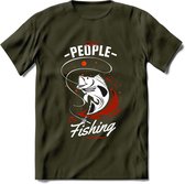 Cool People Do Fishing - Vissen T-Shirt | Rood | Grappig Verjaardag Vis Hobby Cadeau Shirt | Dames - Heren - Unisex | Tshirt Hengelsport Kleding Kado - Leger Groen - L