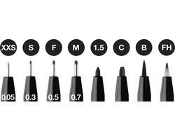 Faber-Castell tekenstift - Pitt Artist pen - zwart - 8-delig XXS, S, F, M, B, C, 1.5, FH - FC-167158