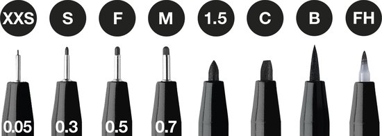 Faber-Castell tekenstift - Pitt Artist pen - zwart - 8-delig XXS, S, F, M,  B, C, 1.5,... | bol