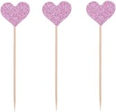 Cupcake Decoratie - Hartjes - Taarttopper - Valentijn - Liefde - Roze - Glitter - Prikkers - 10 stuks