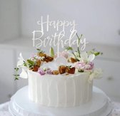 Taart Decoratie - Happy Birthday - Taarttopper - Zilver