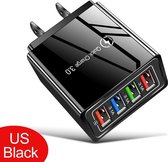 USA USB oplader - Amerikaanse stekker - Usb Oplader - Usb Stekker - Snel Lader - 3.0 3A Usb Lader - Telefoon Adapter - 4 Poorten - Amerikaanse stekker - Zwart
