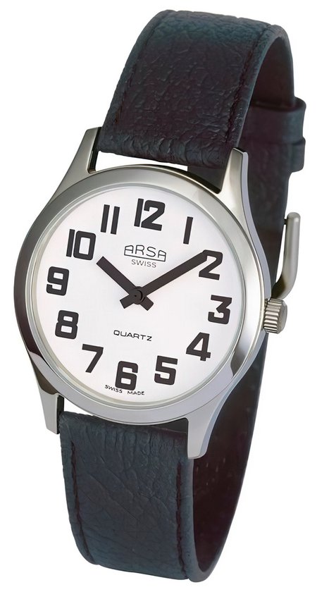 Arsa Large - montre - homme - femme - gros chiffres - bracelet cuir noir -  montre senior | bol.