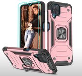Samsung A22 Hoesje Heavy Duty Armor Hoesje Rose Goud - Galaxy A22 4G Case Kickstand Ring cover met Magnetisch Auto Mount- Samsung A22 4G screenprotector 2 pack