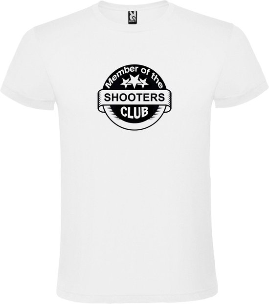 Wit T shirt met " Member of the Shooters club "print Zwart size XS