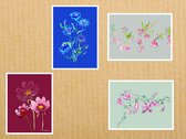 handmade wenskaarten- serie nr6 - set van 8 kaarten- bloemen kleurrijk
