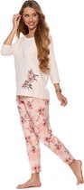 Moraj damespyjama met 3/4 mouwen en bloemenpatroon, grote maat- licht roze - katoen 3XL