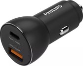 PHILIPS Autolader DLP2521/03 - USB-A en USB-C Output - Sigarettenaansteker - Snel Laden - Compatibel met iPhone en Samsung - Zwart