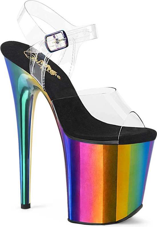 Pleaser - FLAMINGO-808RC Sandaal met enkelband, Paaldans schoenen - US 8 - 38 Shoes - Transparant/Regenboog