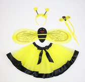 Kinderen kostuumset bijen geel - Halloween - 4-in-1 set - tiara - staaf - vleugels - tutu - Perfect voor Carnaval - Themafeest - Halloween feest - meisjes - cadeau