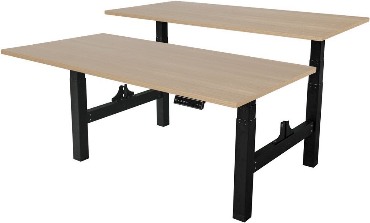 Sedero Elektrisch verstelbaar duo bureau - 140x80 cm - Two dual motor - Zwart met Eiken