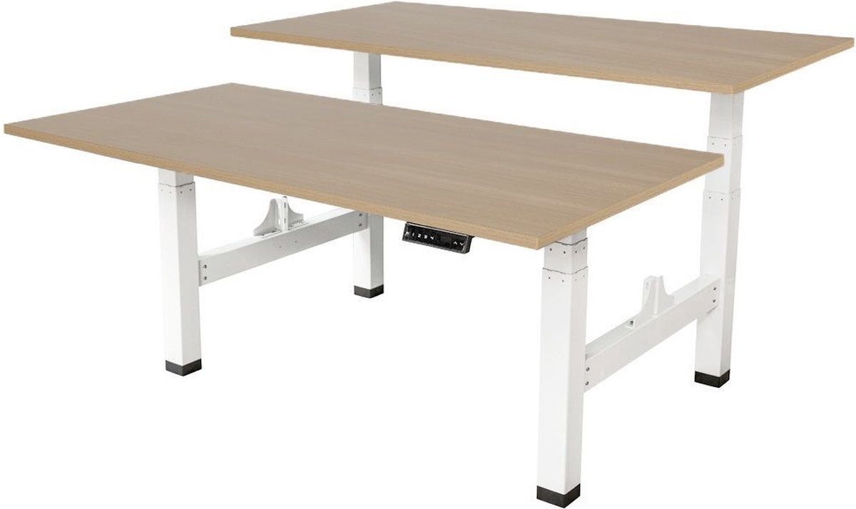 Sedero Elektrisch verstelbaar duo bureau - 160x80 cm - Two dual motor - Wit met Eiken