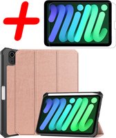 Hoesje Geschikt voor iPad Mini 6 Hoes Case Tablet Hoesje Tri-fold Met Uitsparing Geschikt voor Apple Pencil Met Screenprotector - Hoes Geschikt voor iPad Mini 6 Hoesje Hard Cover Bookcase Hoes - Rosé goud