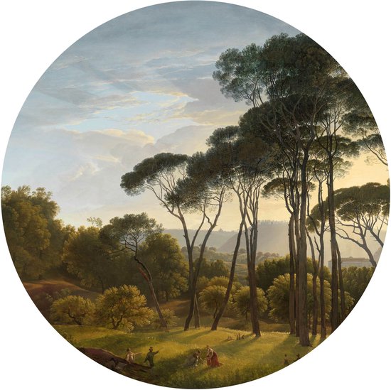 Muursticker Italiaans landschap met parasoldennen, Hendrik Voogd_Rijksmuseum -Ø 130 cm