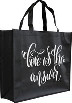 Tas - non woven tas - Love is the answer - handtas - schoudertas - boodschappentas - big shopper - shopper - tassen - liefdes cadeau - love - liefde - cadeau - stuks 1 - zwart
