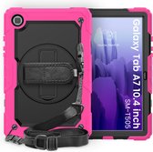 Geschikt Voor: Samsung Galaxy Tab A7 10.4 (2020) T500 Tablet Kids case - Armor Case - Schermbeschermer - ShockProof - Handstrap - met Schouderband - Zwart / Roze - ZT Accessoires
