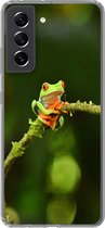 Geschikt voor Samsung Galaxy S21 FE hoesje - Kikker - Takken - Groen - Siliconen Telefoonhoesje